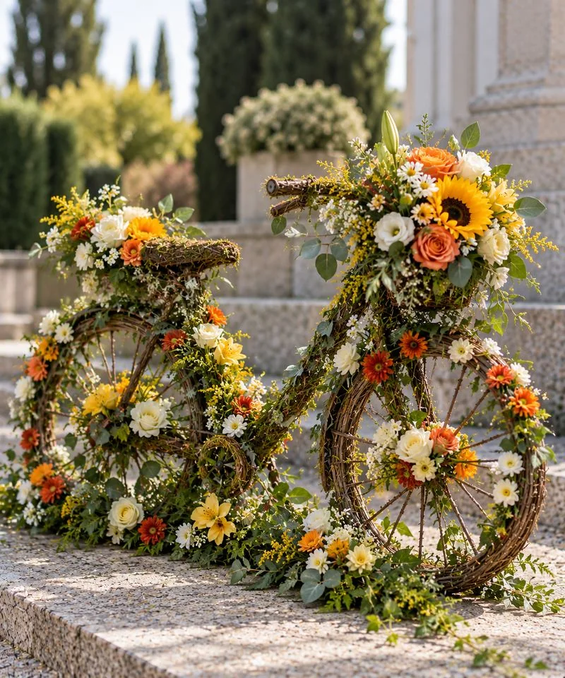 Composition personnalisée en forme de vélo fleuri
